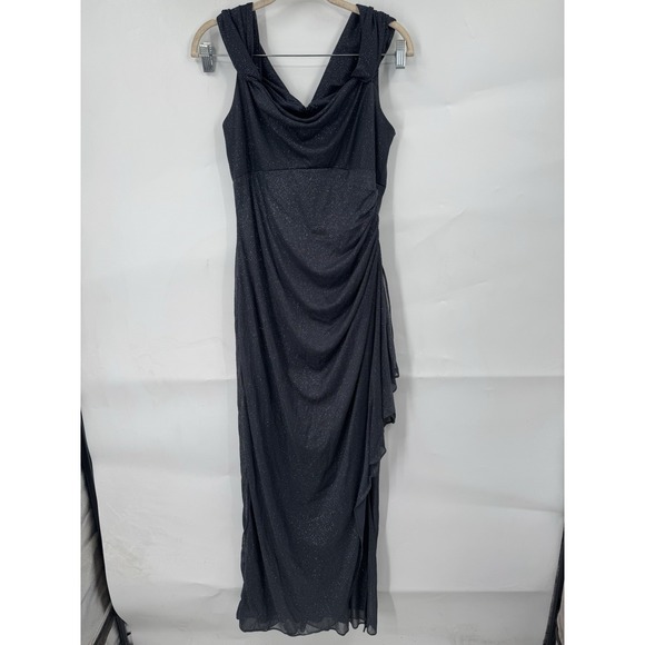 Alex Evenings Dresses & Skirts - Alex Evenings Glitter Mesh Cowl Neck Cold Shoulder Maxi Dress Women 6 Grey